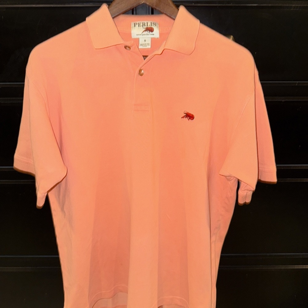 Perlis Crawfish Signature Men's Pique Polo Coral Orange Small Short Sleeve Read - Picture 2 of 9